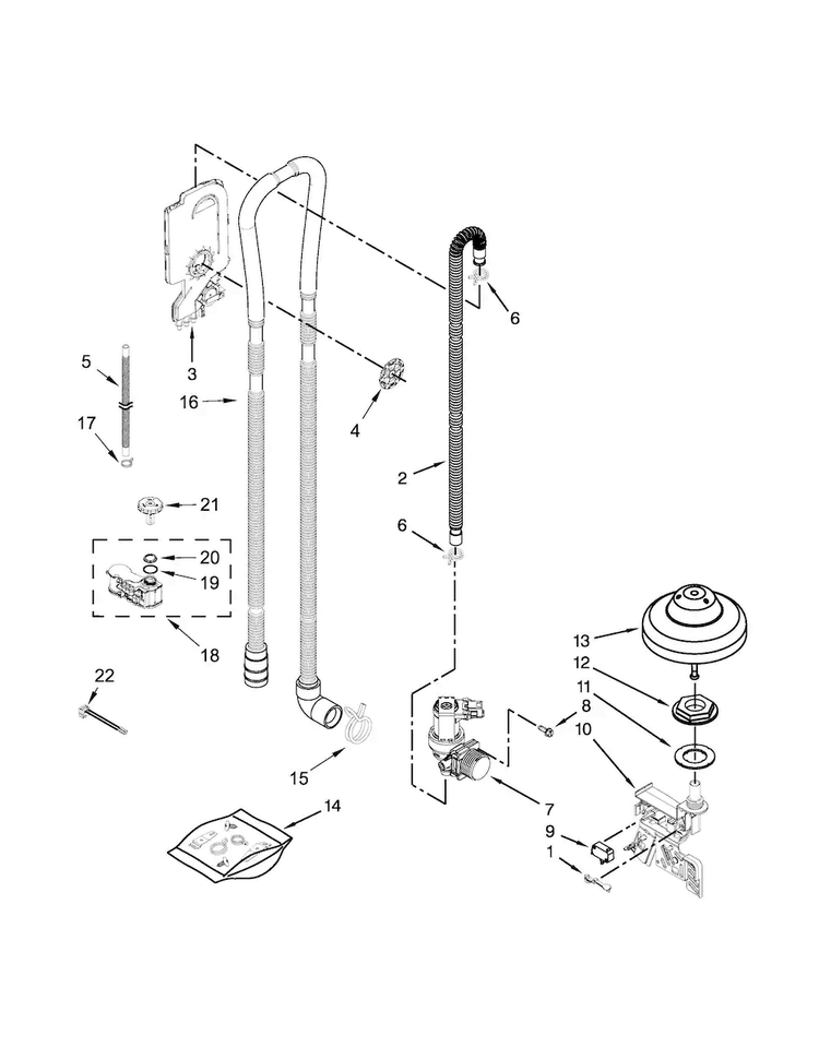 Fill, Drain And Overfill Parts Diagram and Parts List for JDB9800CWS2  Jenn-Air Dishwasher
