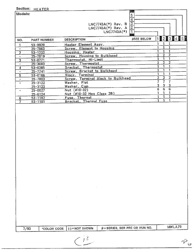 Heater Page 2 Diagram and Parts List for 7743A REV A Norge Dryer