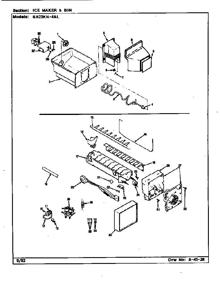 Ice Maker & Bin Diagram and Parts List for RB23KA-4AL CG96A Magic Chef Refrigerator