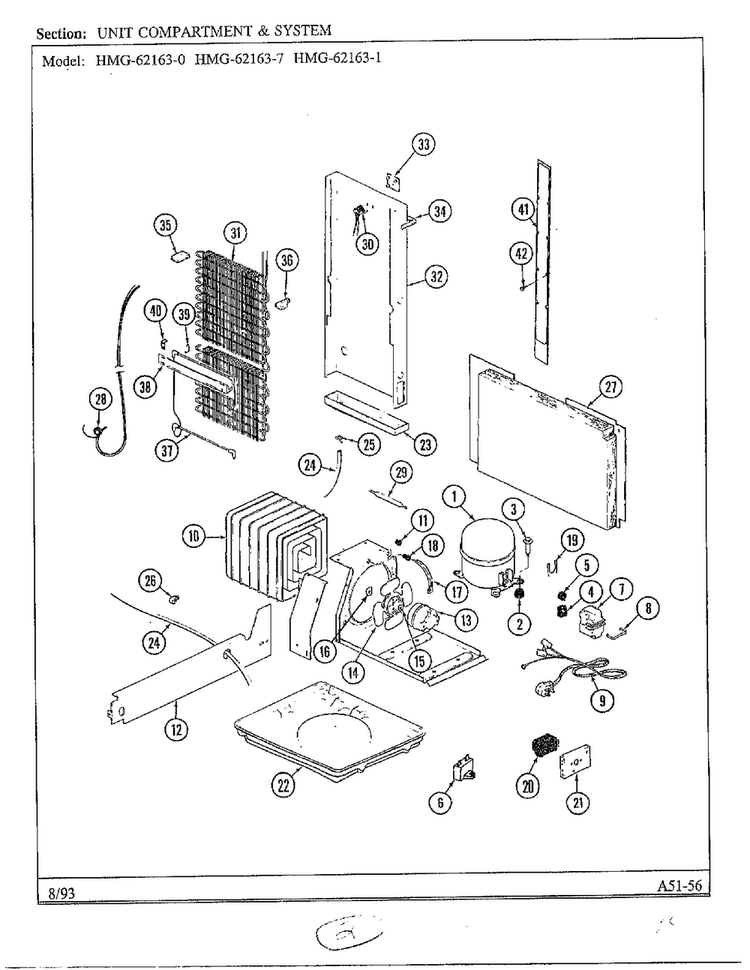 Unit Compartment And System Diagram and Parts List for 62163-0A  Admiral Refrigerator