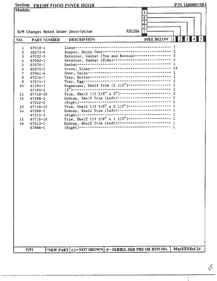 Fresh Food Inner Door Page 2 Diagram and Parts List for 20591  Maytag Refrigerator