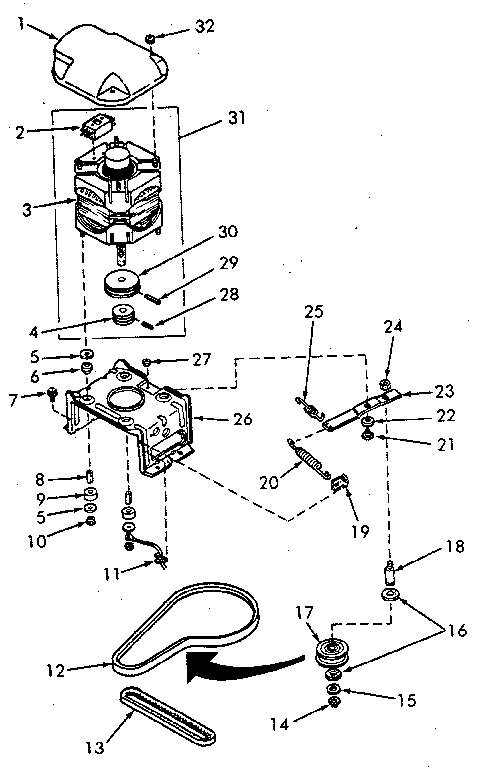 Motor, Mounting Bracket, Belts And Idler Assembly Diagram and Parts List for NA4621W33721  Speed Queen Washer