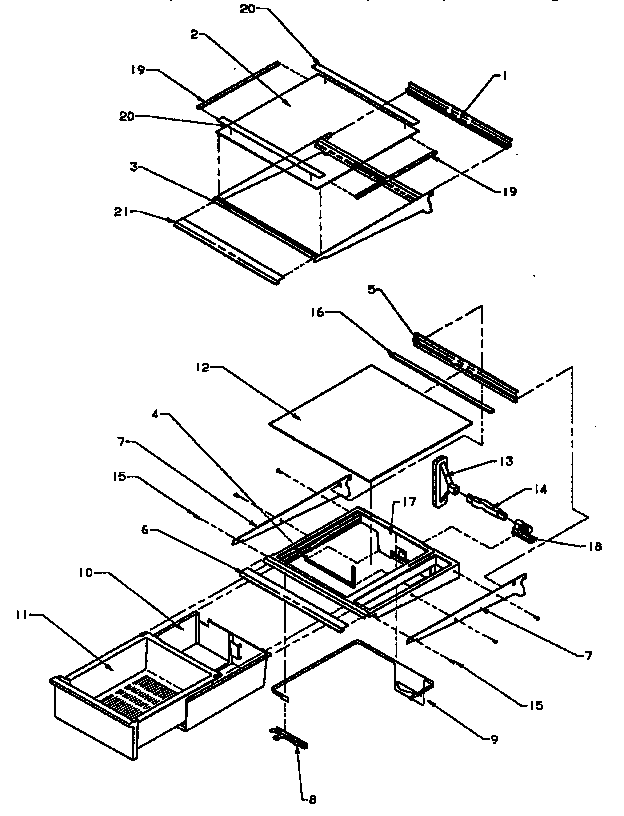 Refrigerator Shelving And Drawers Diagram and Parts List for SXD25A-P1162436W  Amana Refrigerator
