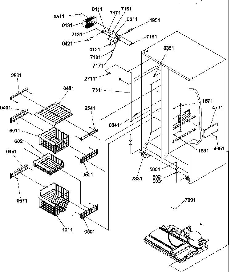 Freezer Shelves And Light Diagram and Parts List for SRD520TW-P1308801WW  Amana Refrigerator
