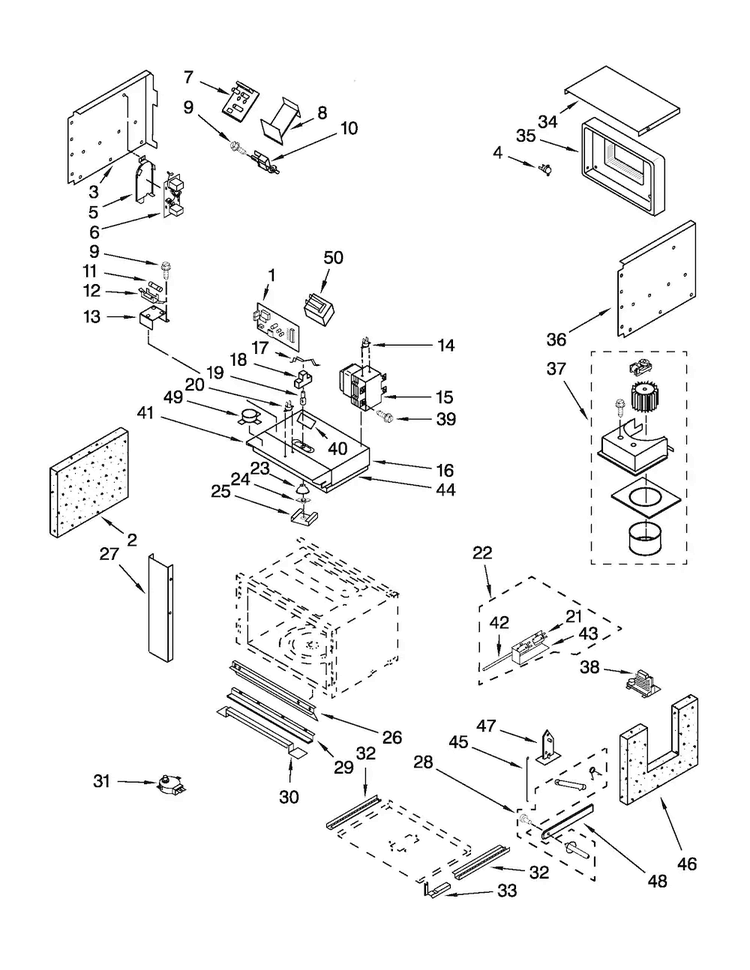 Cabinet And Stirrer Parts Diagram and Parts List for JMC2130WS00  Jenn-Air Microwave