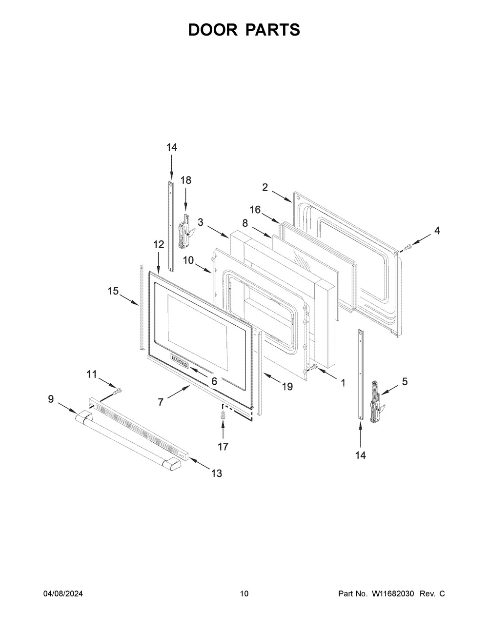 Door Parts Diagram and Parts List for MGR6600PZ0  Maytag Range