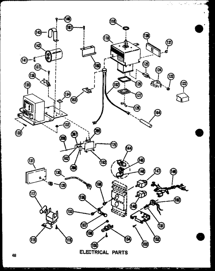 Electrical Parts Diagram and Parts List for RR-4 P71100-3M Amana Microwave