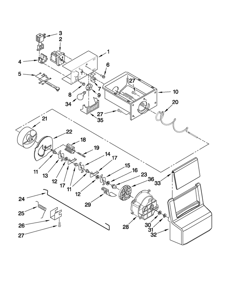 Motor And Ice Container Parts Diagram and Parts List for MSD2274VEM02  Maytag Refrigerator