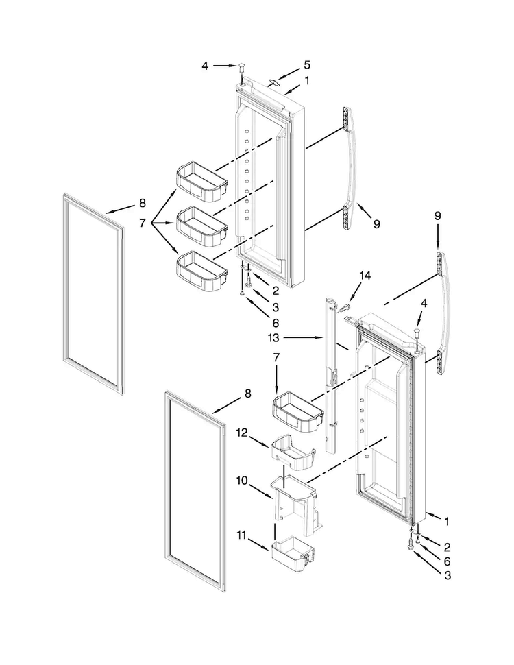 Refrigerator Door Parts Diagram and Parts List for MFW2055YEM02  Maytag Refrigerator