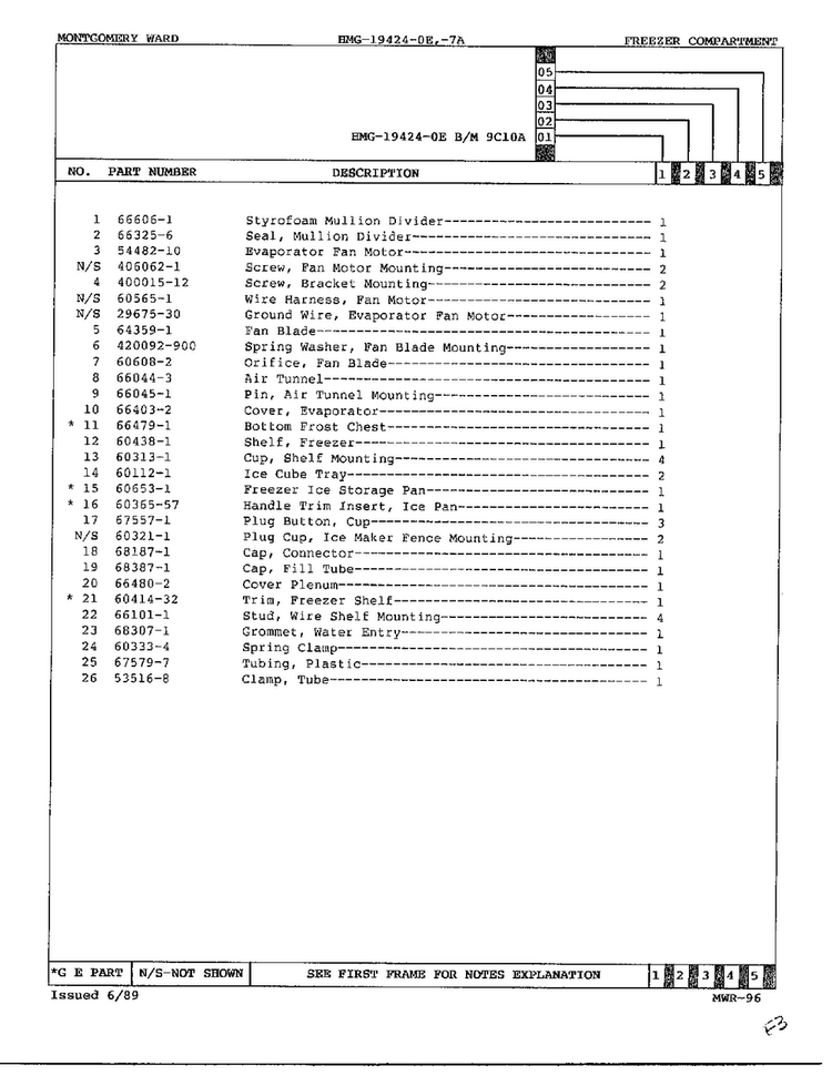 Freezer Compartment Page 2 Diagram and Parts List for 19424E  Admiral Refrigerator