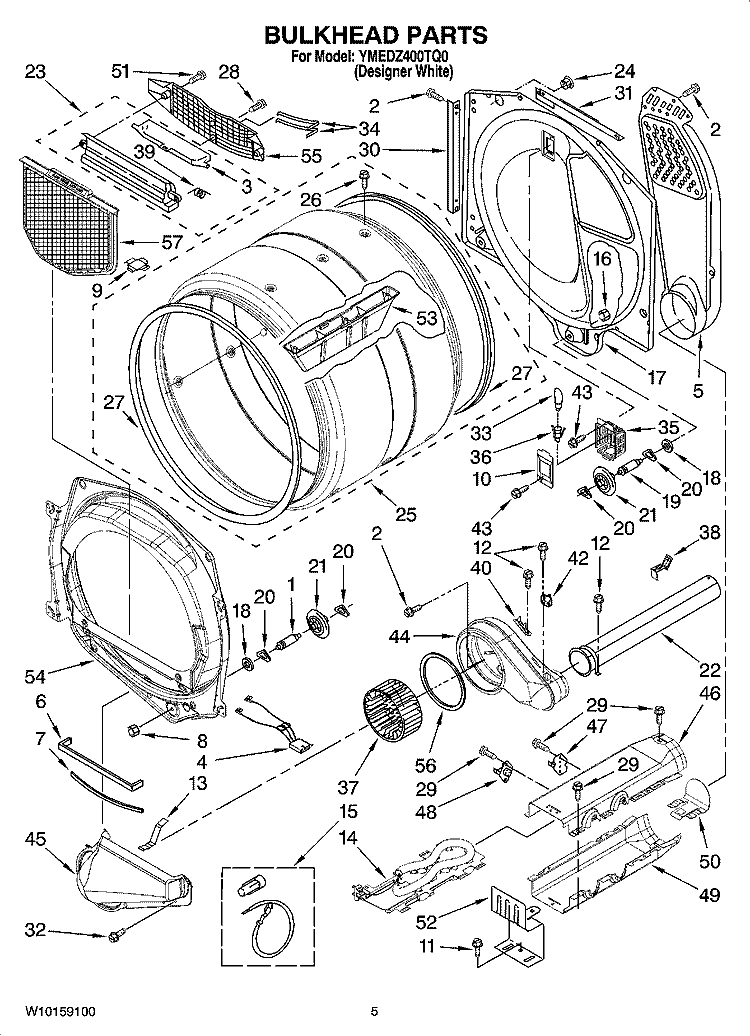 BULKHEAD PARTS Diagram and Parts List for YMEDZ400TQ0  Maytag Dryer