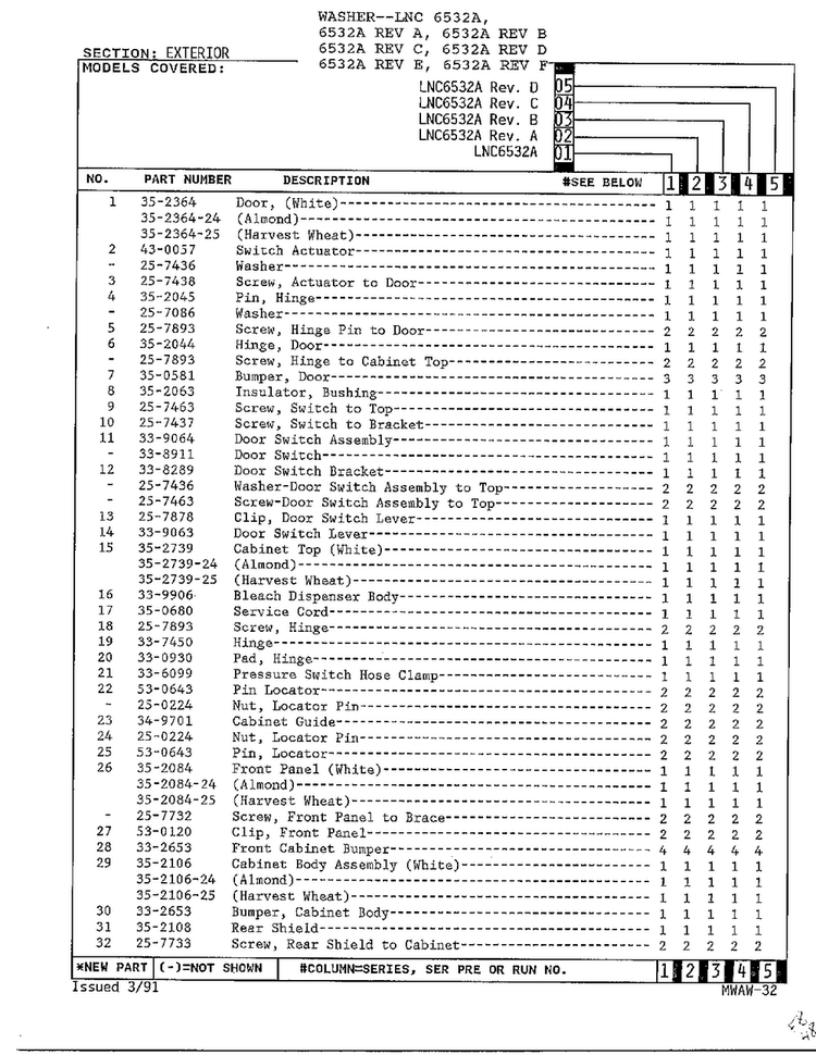 Exterior Page 2 Diagram and Parts List for 6532A REV C Norge Washer