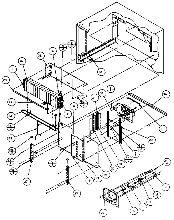 Evaporator Area Diagram and Parts List for TX18R-P1158404W  Amana Refrigerator