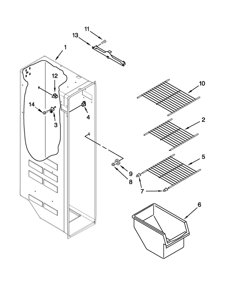 Freezer Liner Parts Diagram and Parts List for MSF22D4XAM00  Maytag Refrigerator