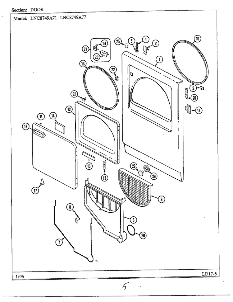 Door Diagram and Parts List for LNC8749A71  Maytag Dryer