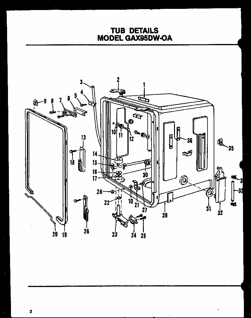 Tub Details (gax95dw-oa/mn01) (gax95dw-oa/mn02) (gax95dw-oa/mn03) Diagram and Parts List for GAX95DW-OA MN03 Amana Dishwasher