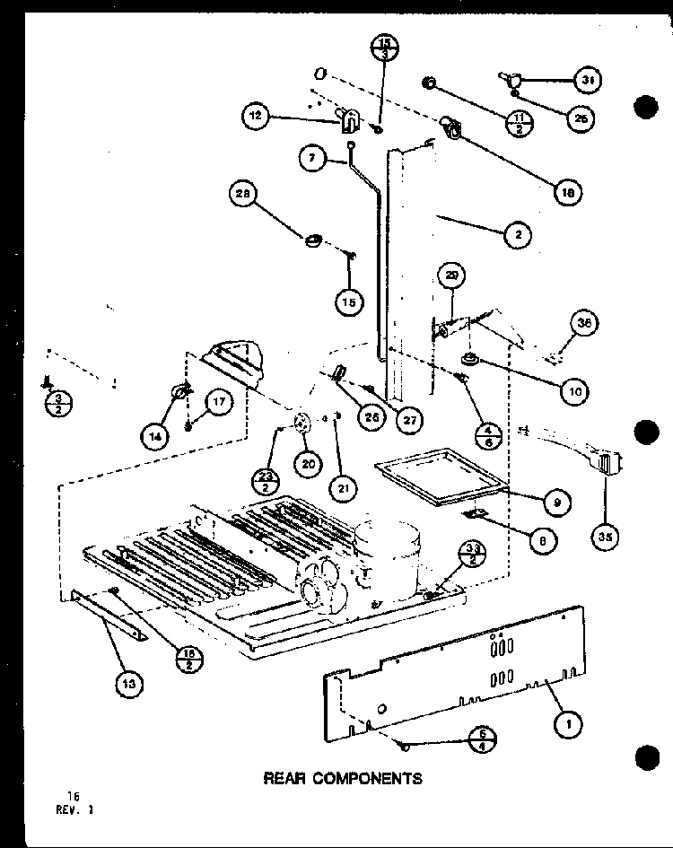Rear Components Diagram and Parts List for TM16G1-P76512-28W  Amana Refrigerator
