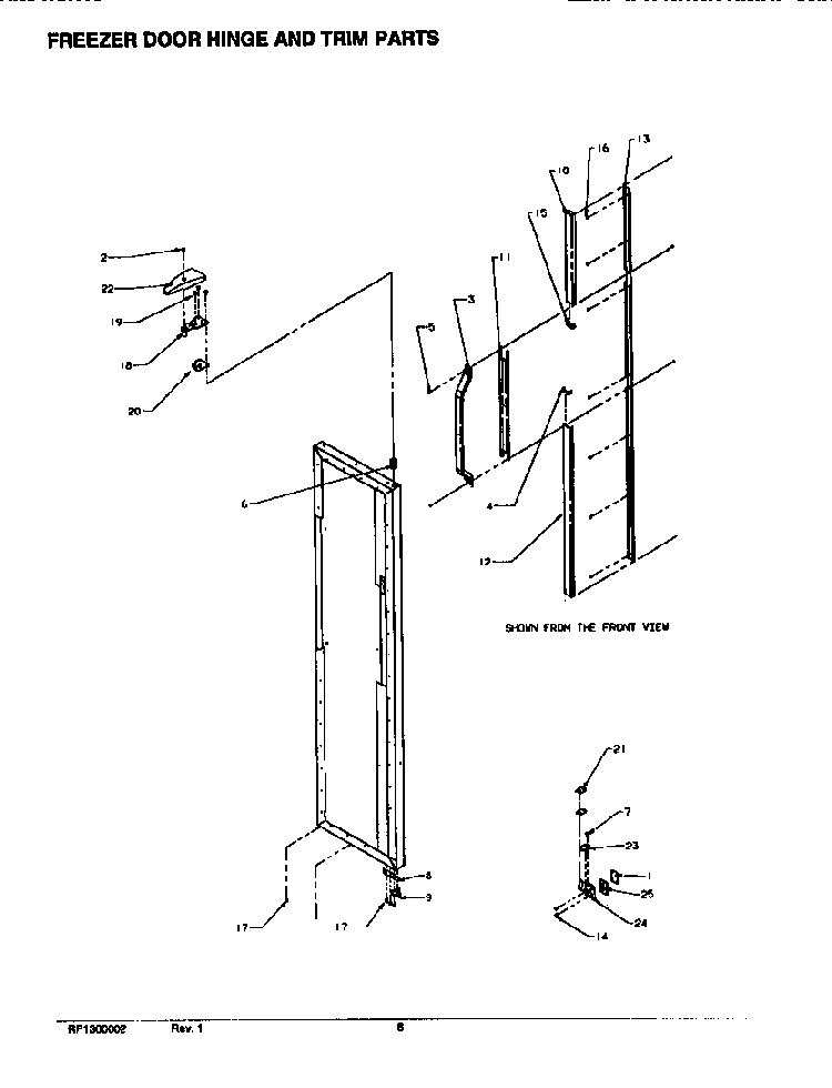Door Hinge & Trim Diagram and Parts List for SX22SE-P1190201WE  Amana Refrigerator