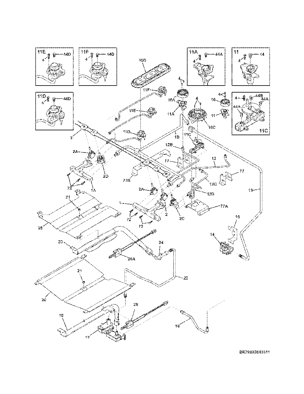 Burner Diagram and Parts List for 79032639315  Kenmore Range