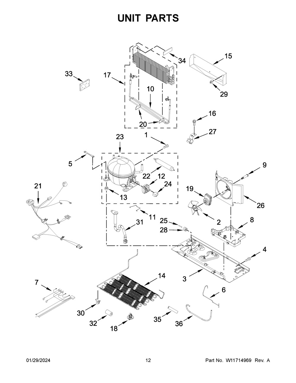 Unit Parts Diagram and Parts List for ABB2224BRW05  Amana Refrigerator