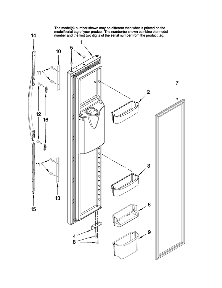 Freezer Door Parts Diagram and Parts List for AC2228HEKW13  Amana Refrigerator