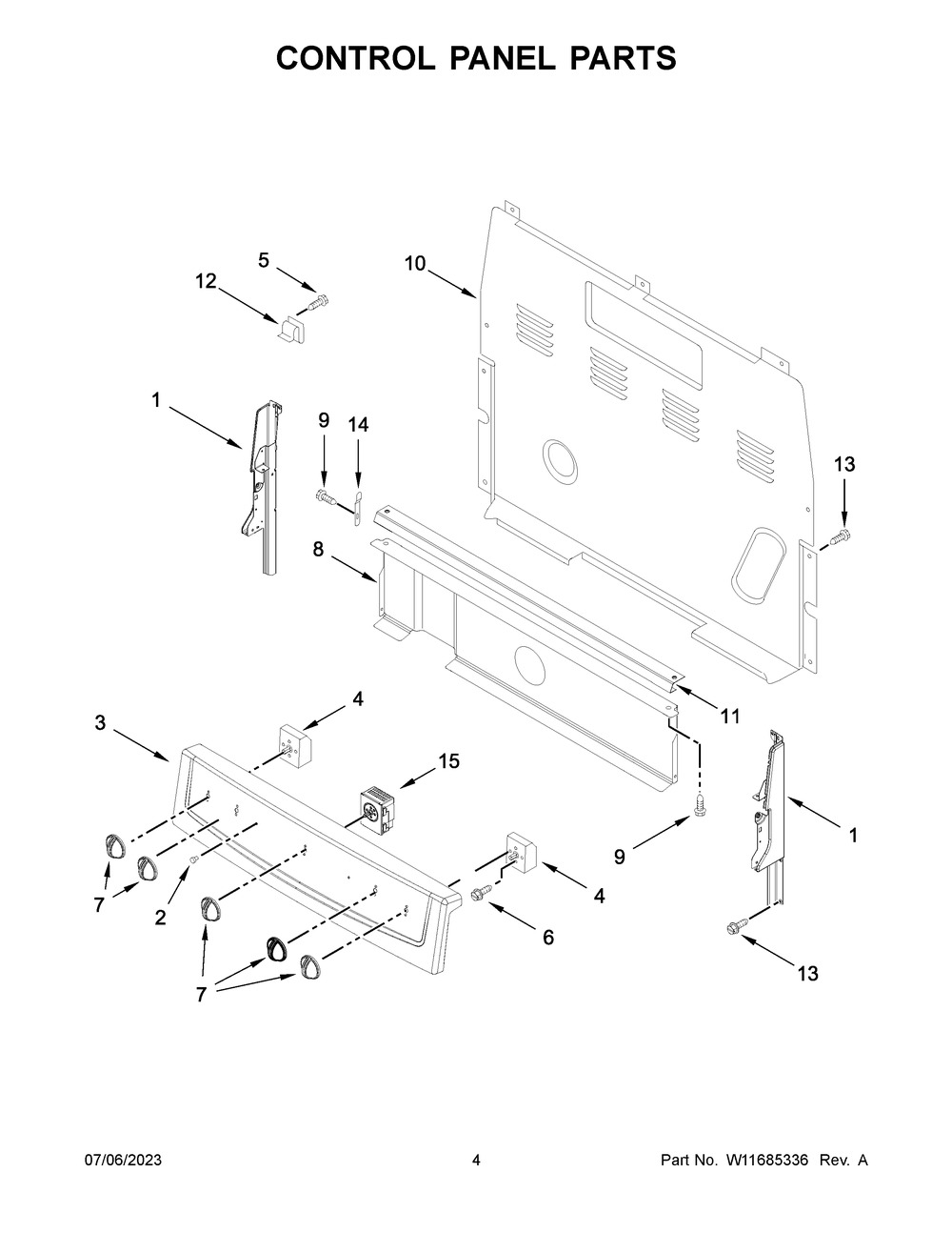 Control Panel Parts Diagram and Parts List for ACR4203MNW0  Amana Range
