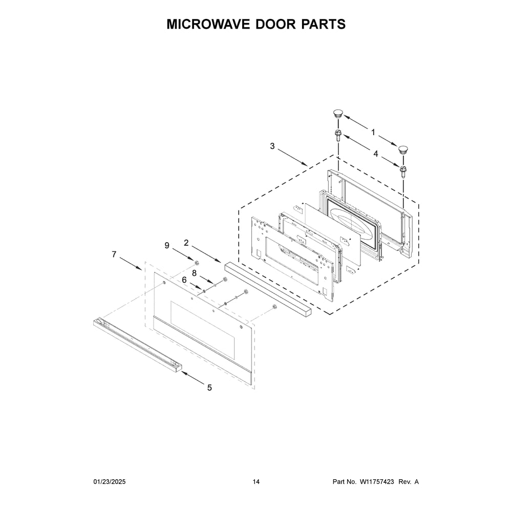 Microwave Door Parts Diagram and Parts List for JOECC530RM00  Jenn-Air Microwave Oven Combo