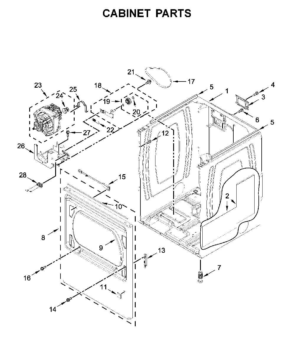 Cabinet parts Diagram and Parts List for MED6230HW0  Maytag Dryer