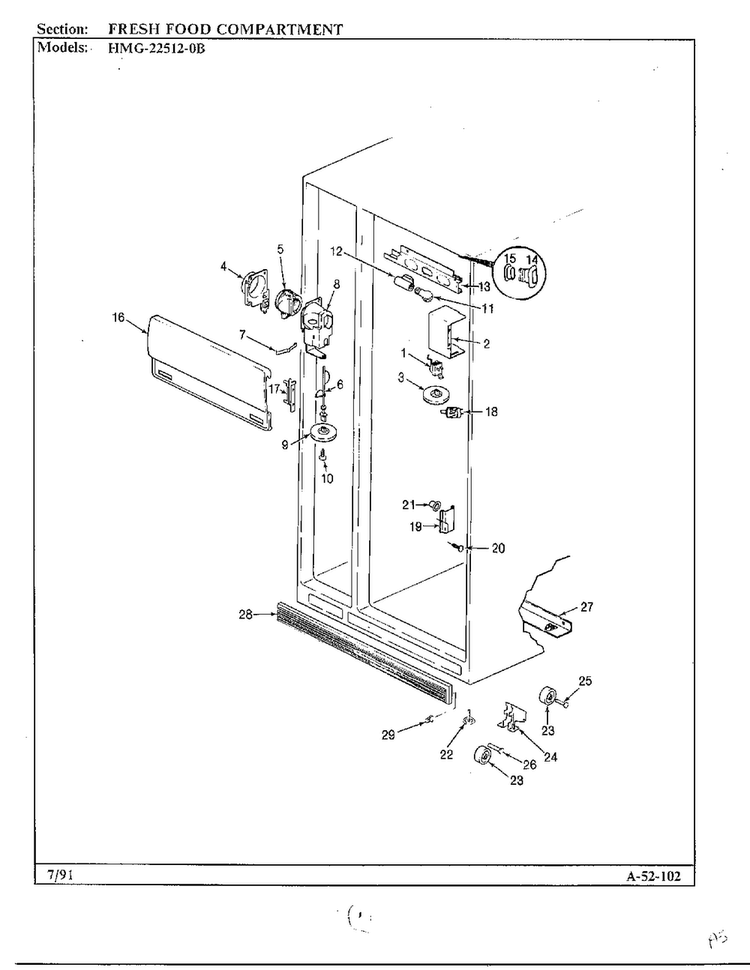 Fresh Food Compartment Diagram and Parts List for 22512-0B  Admiral Refrigerator