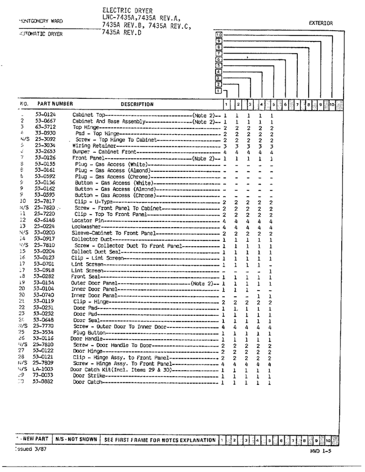 Electric Dryer/exterior Page 2 Diagram and Parts List for 7435A  Norge Dryer