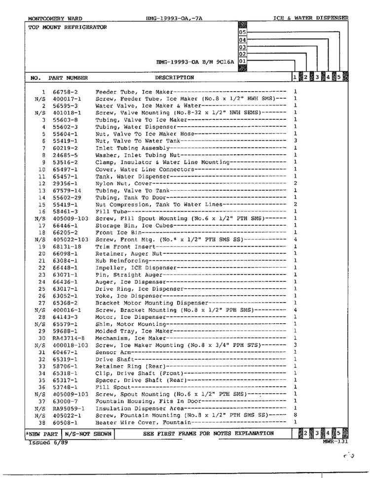 Ice And Water Dispenser Page 2 Diagram and Parts List for 19993A  Admiral Refrigerator