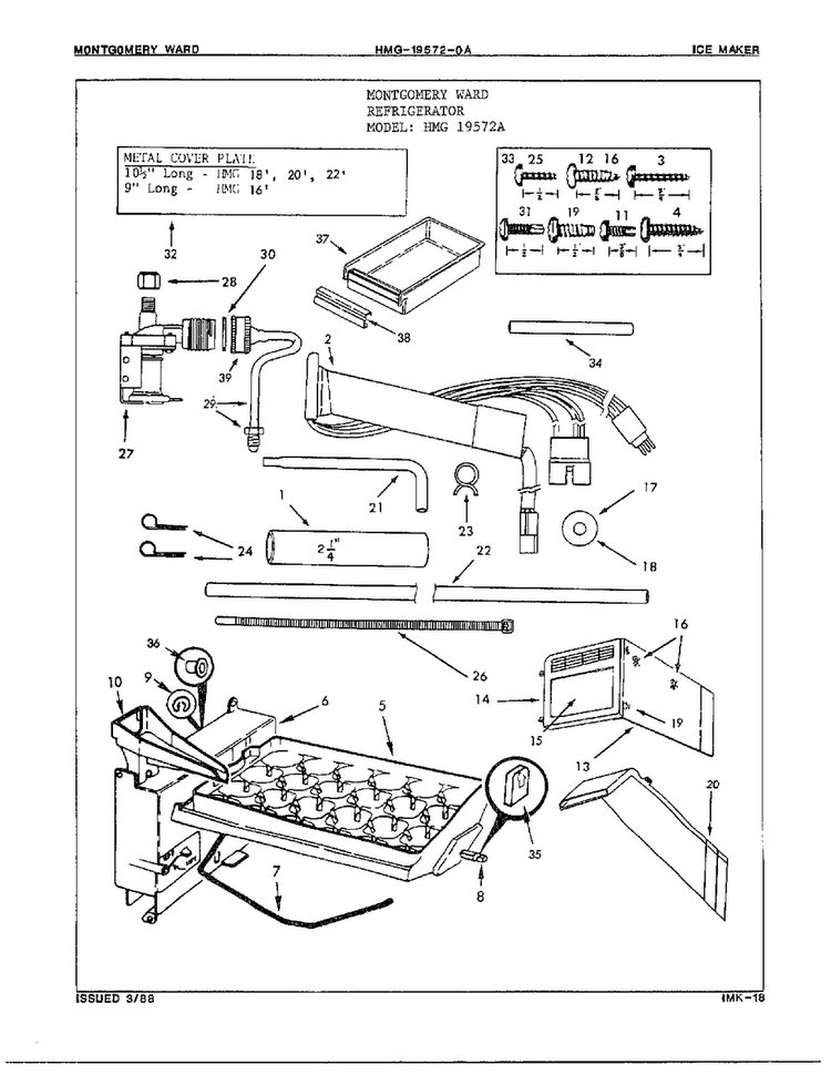 Ice Maker Diagram and Parts List for 19572A  Admiral Refrigerator
