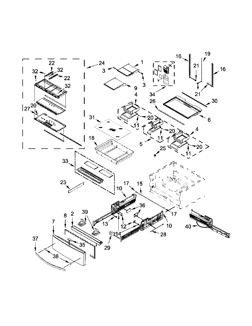 Shelf parts Diagram and Parts List for 59672383412  Amana Refrigerator