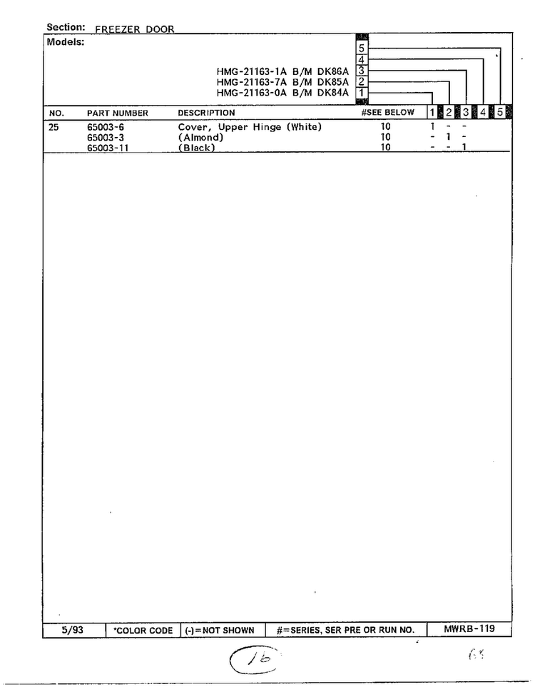 Freezer Door Page 3 Diagram and Parts List for 21163-0A  Admiral Refrigerator