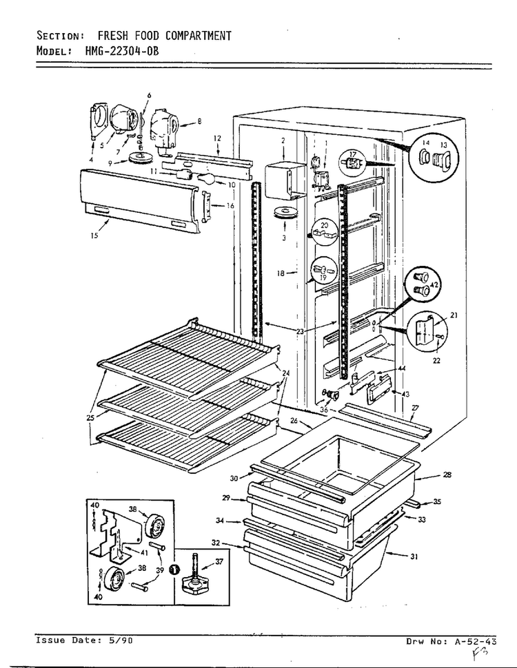 Fresh Food Compartment Diagram and Parts List for 22304-0B  Admiral Refrigerator