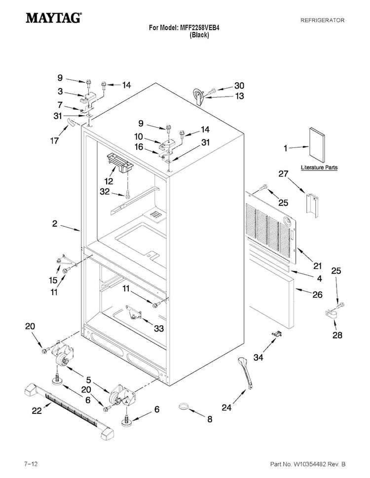 Cabinet Parts Diagram and Parts List for MFF2258VEB4  Maytag Refrigerator