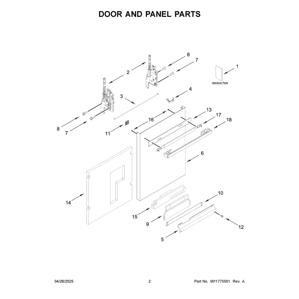 Door And Panel Parts Diagram and Parts List for JDTS3924SM0  Jenn-Air Dishwasher