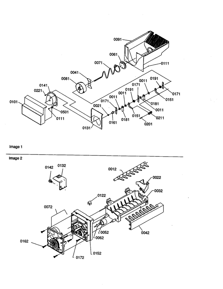Ice Bucket Auger And Ice Maker Diagram and Parts List for SRD20S4W-P1190816WW  Amana Refrigerator
