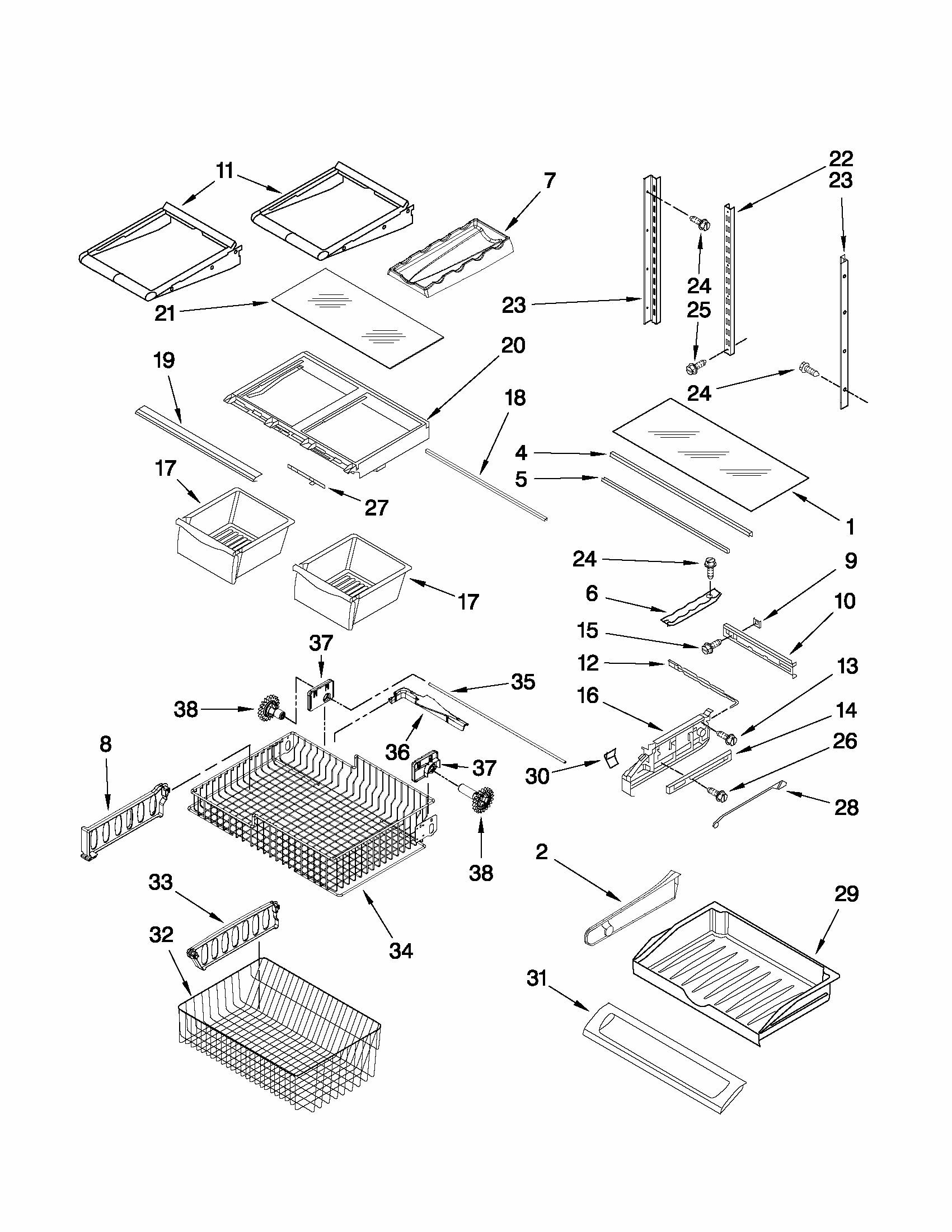 Shelf Parts Diagram and Parts List for G32027WEKB4  Maytag Refrigerator