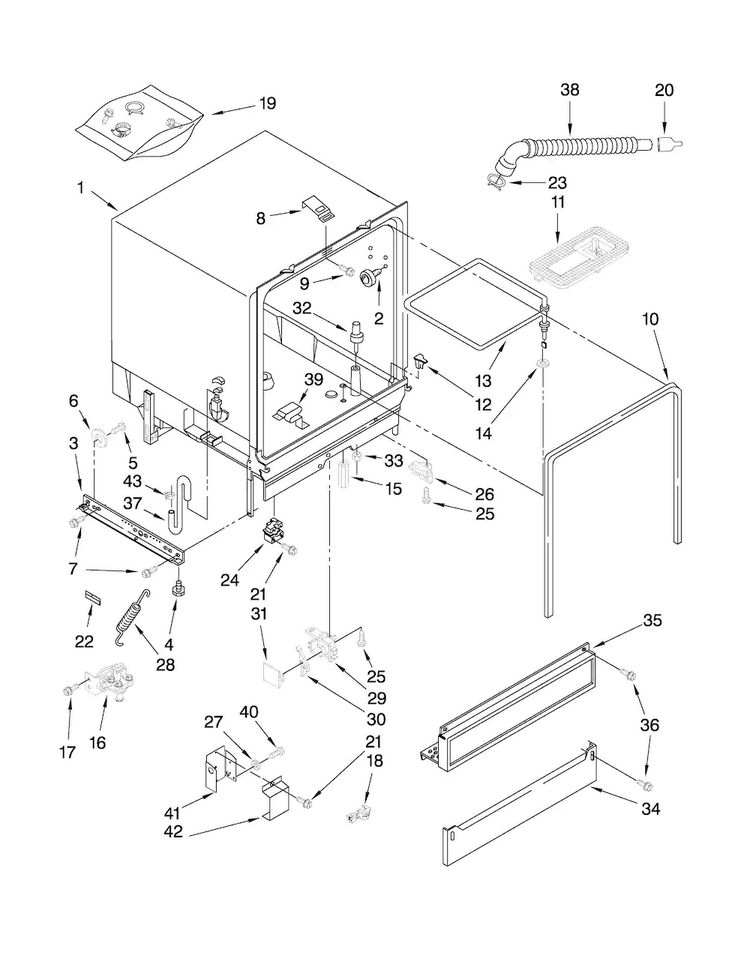 Tub Assembly Parts Diagram and Parts List for ADB1000AWW0  Amana Dishwasher