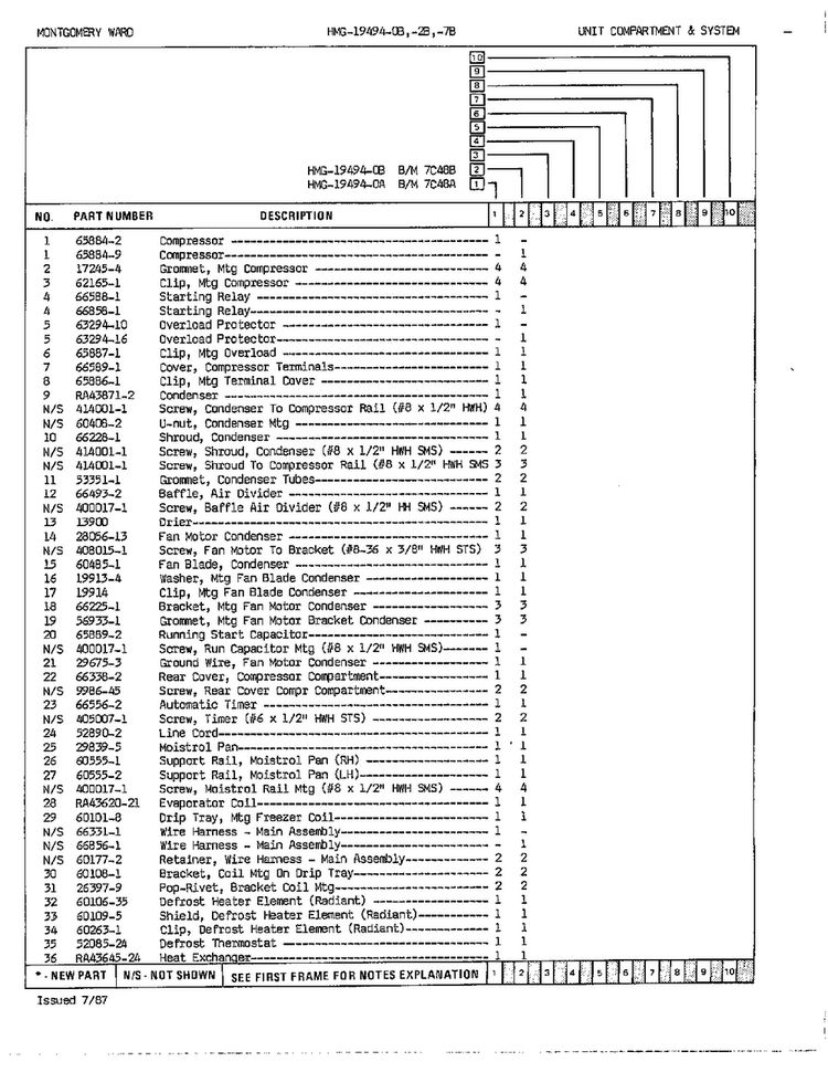 Unit Compartment/system Page 2 Diagram and Parts List for 19494B  Admiral Refrigerator