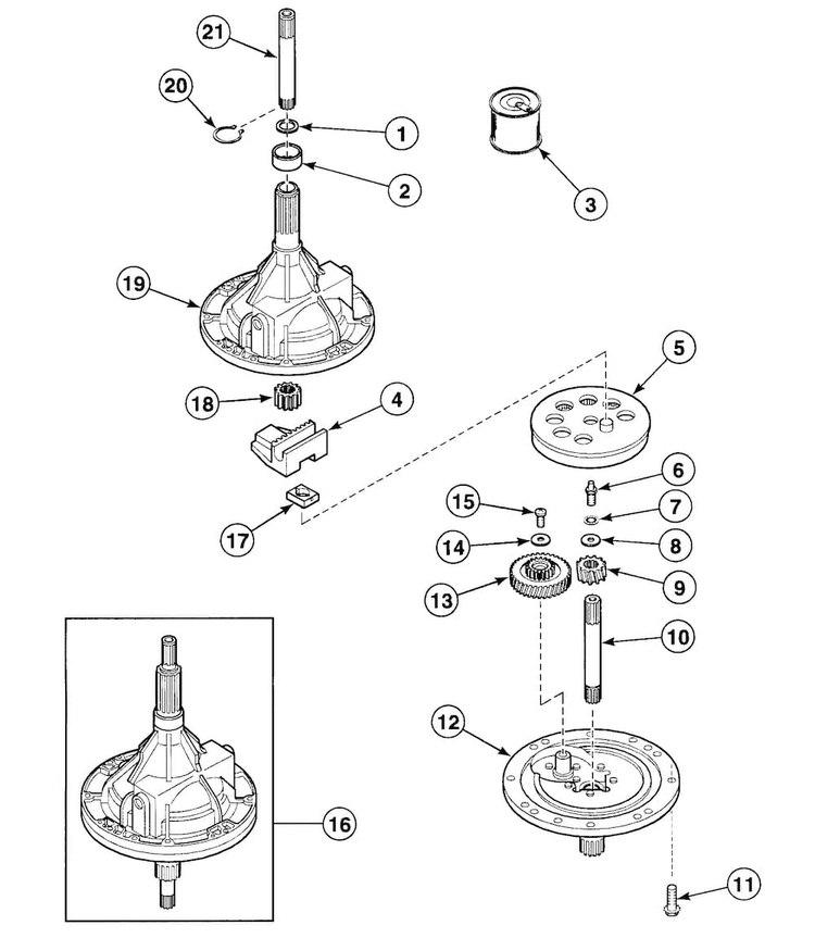 Transmission Diagram and Parts List for SWT020LN  Speed Queen Washer