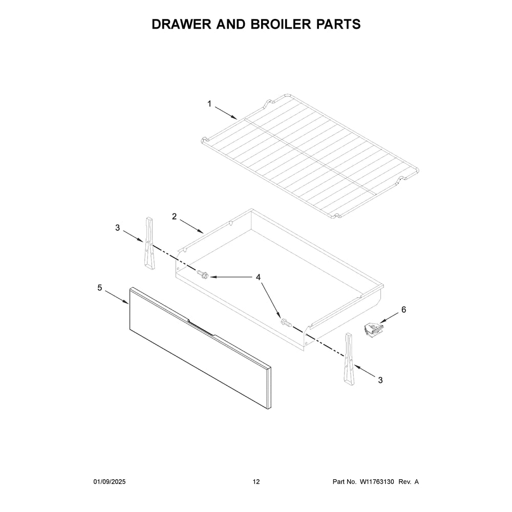 Drawer And Broiler Parts Diagram and Parts List for CRGW3484RS0  Crosley Range
