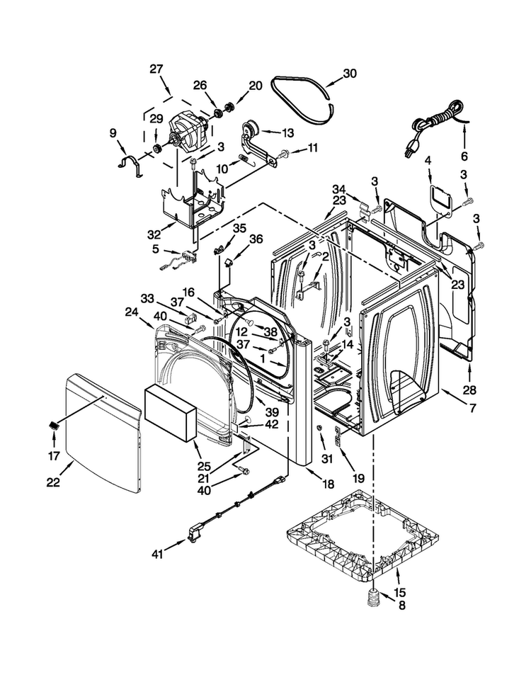 Cabinet Parts Diagram and Parts List for MGDB750YW3  Maytag Dryer
