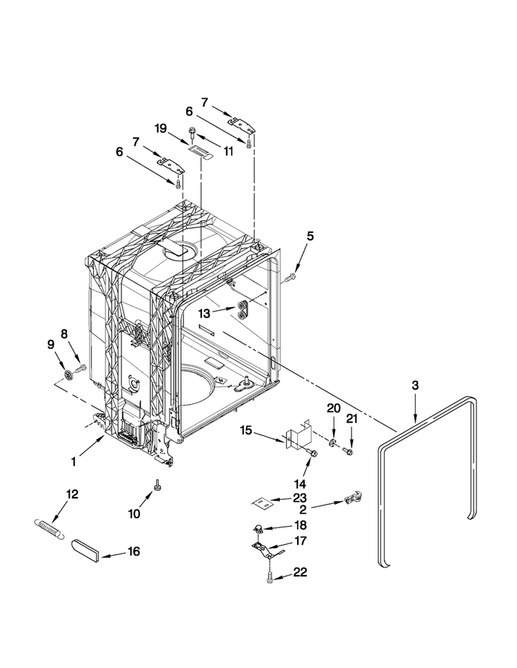 Tub And Frame Parts Diagram and Parts List for MDB4630AWW4  Maytag Dishwasher