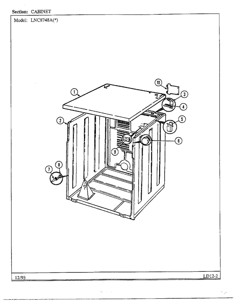 Cabinet Diagram and Parts List for 8748A  Norge Dryer