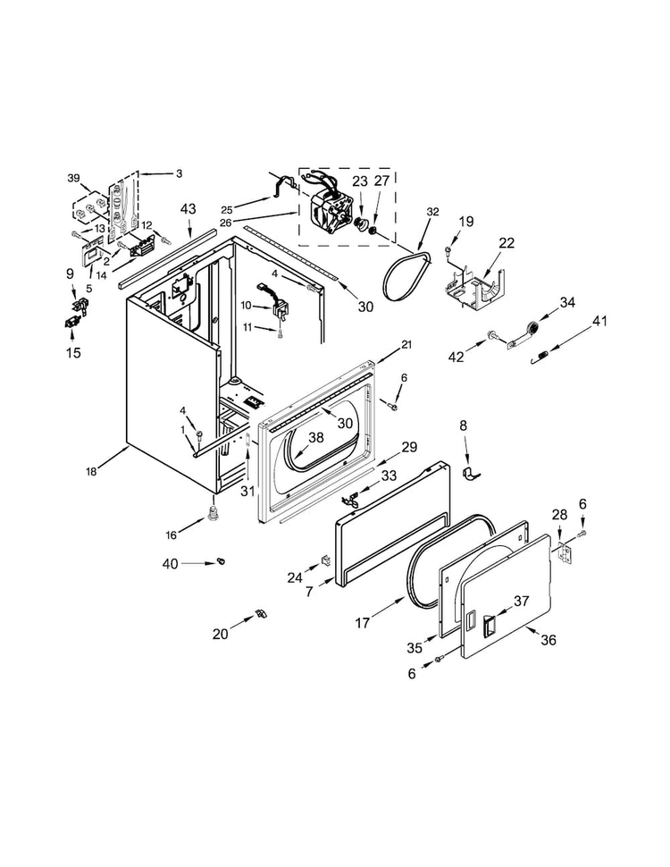 Cabinet Parts Diagram and Parts List for 4KMEDC100BQ1  Maytag Dryer