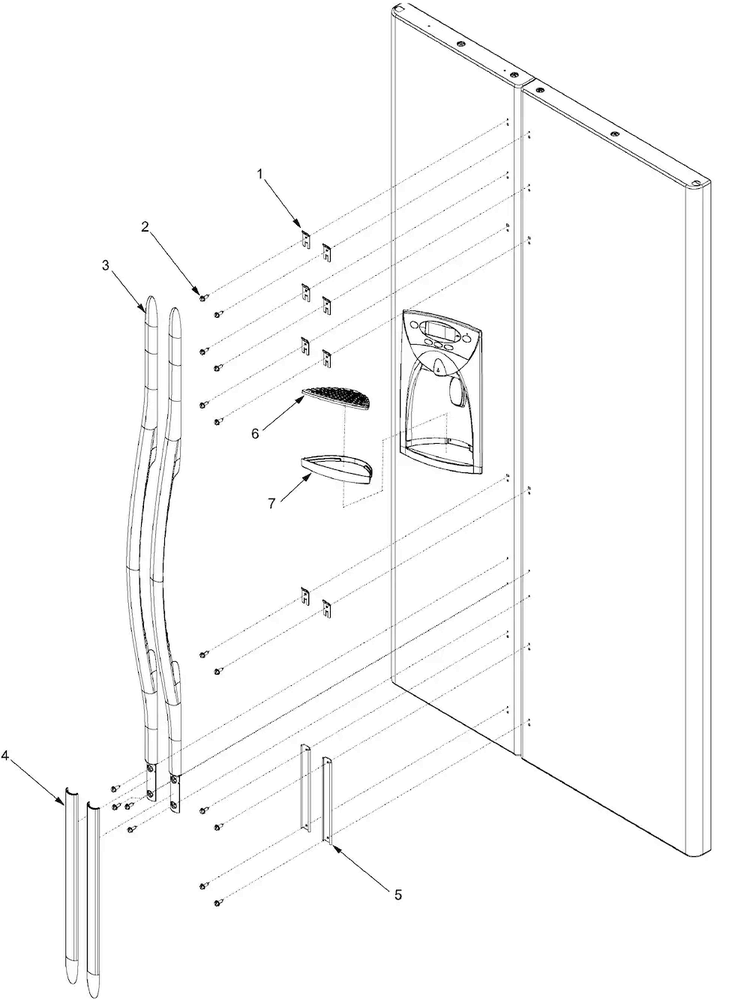 Handles And Trim Diagram and Parts List for XRSS267BB-PXRSS267BB1  Amana Refrigerator