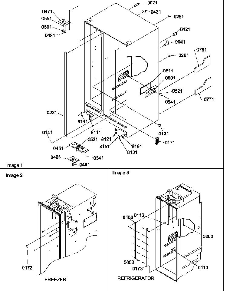 Cabinet Parts Diagram and Parts List for SRD27S4E-P1190306WE  Amana Refrigerator