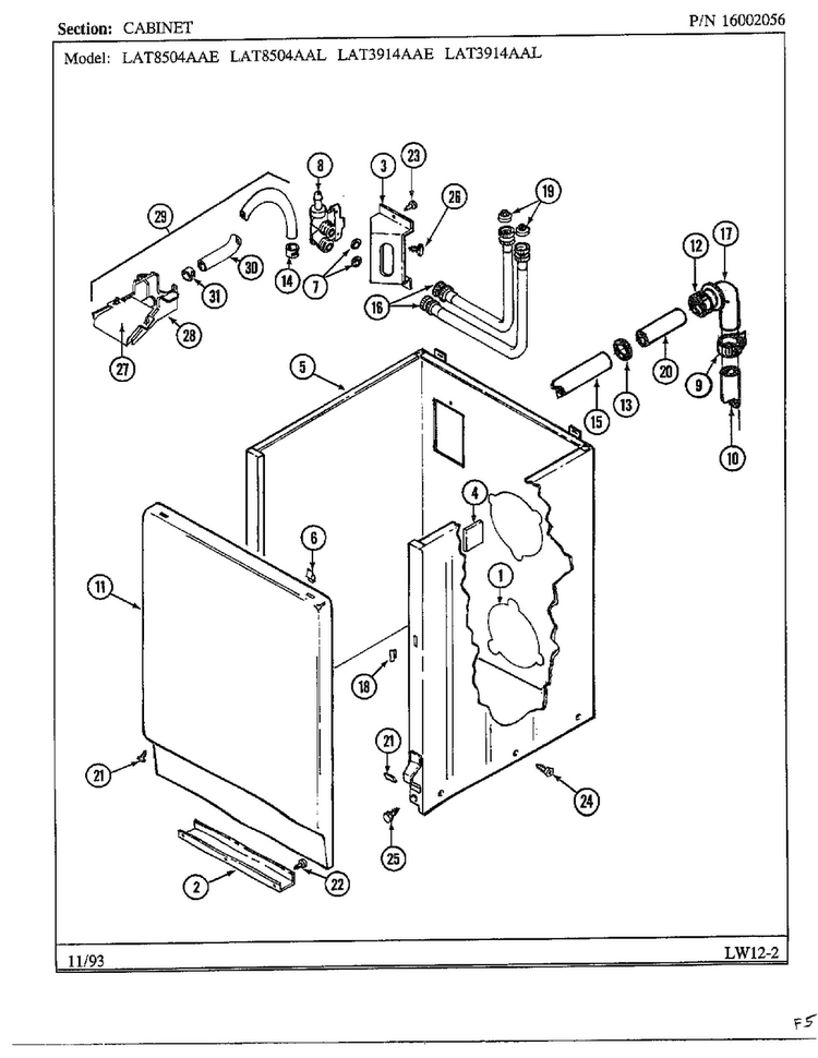 Cabinet Diagram and Parts List for LAT5804AAE  Maytag Washer